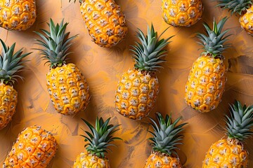 Pineapple beautifully placed for background, top view, cool summer fruit.