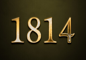 Old gold effect of 1814 number with 3D glossy style Mockup.	 - obrazy, fototapety, plakaty