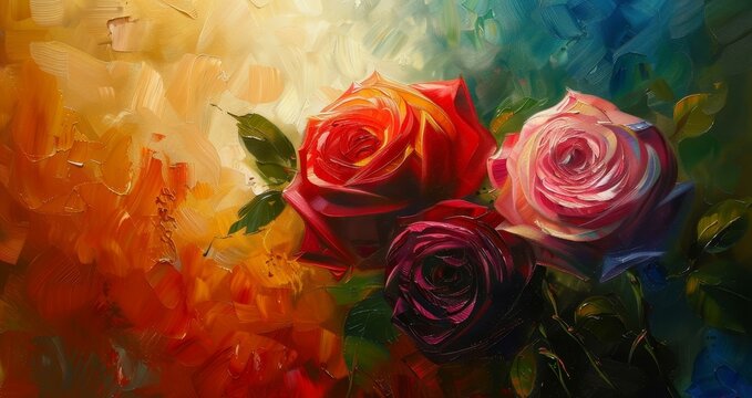 A painting of roses and flowers in oil