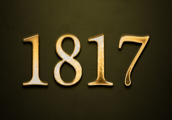 Old gold effect of 1817 number with 3D glossy style Mockup.	 - obrazy, fototapety, plakaty