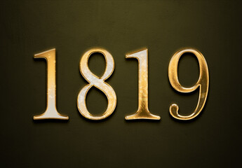 Old gold effect of 1819 number with 3D glossy style Mockup.	