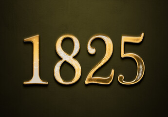 Old gold effect of 1825 number with 3D glossy style Mockup.	