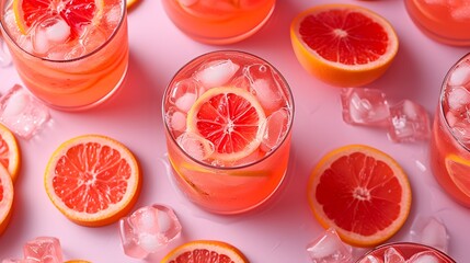 Modern Citrus Sensation: Alcoholic Sparkle in a Glass, Pink Background. Generative AI