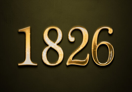 Old gold effect of 1826 number with 3D glossy style Mockup.	