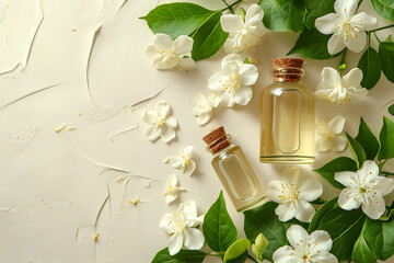 Top View Jasmine Essential Oil for Health and Beauty. Generative AI