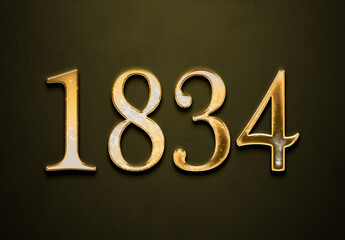 Old gold effect of 1834 number with 3D glossy style Mockup.	 - obrazy, fototapety, plakaty