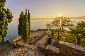 Sunset view of the shore, old city of Ohrid