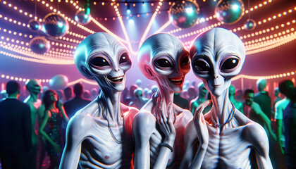 Three alien having party at DJ night