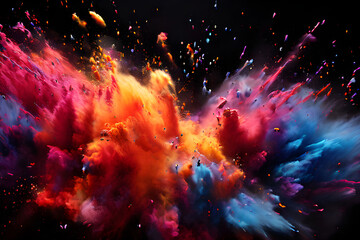 Color powder explosion colorful on black background