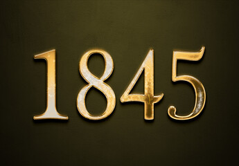 Old gold effect of 1845 number with 3D glossy style Mockup.	