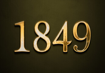 Old gold effect of 1849 number with 3D glossy style Mockup.	