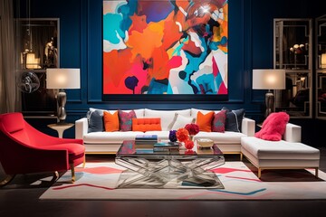 Vibrant Contemporary Art Gallery Living Room: Bold Statement Pieces & Colorful Concepts