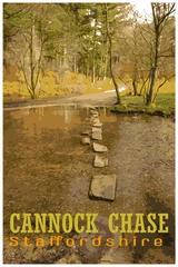 Deurstickers WPA inspired retro travel poster of Cannock Chase, Staffordshire, UK. © Rob Thorley