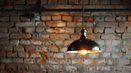 Pendant lamp against brick wall background