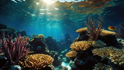 Fototapeta na wymiar Majestic underwater scene with coral reef and marine life