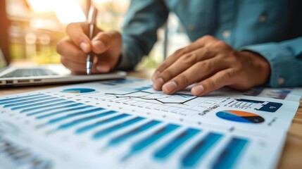 Business hands working on digital table and laptop analyzing network online data and economic growth graph chart, Business innovation technology concept.