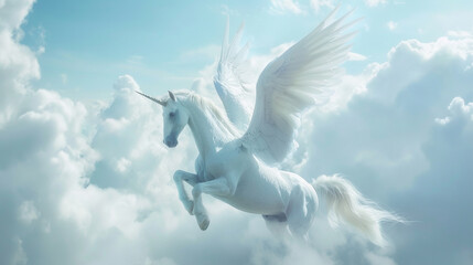 Pegasus with smartphone Soaring through clouds, Pegasus navigates celestial apps, merging myth with...