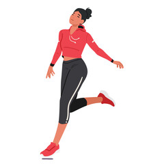 Fototapeta na wymiar Young Girl Runner Races Forward, Her Limbs In Perfect Harmony With Her Relentless Spirit, Cartoon Vector Illustration