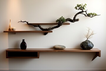 Wall-Mounted Shelves: Contemporary Zen Living Room Ideas with Floating Design and Minimalist Storage