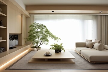 Sliding Doors and Japanese Shoji: Contemporary Zen Living Room Ideas for Flexible Space - obrazy, fototapety, plakaty