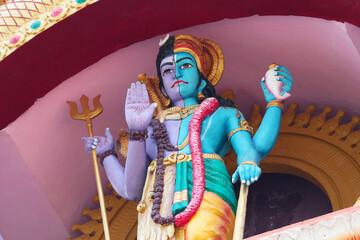 Hindu god, Shiva's body gender, Vishnu's body gender. A fragment of decoration on the wall of a...