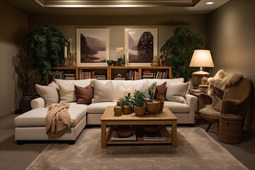 Cuddly Comforts: Cozy Basement Living Room Decor Ideas with Plush Furniture and Warm Ambiance