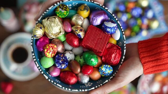 Colorful Ramadan Feast Candy and Chocolate Video in Traditional Ottoman Cuisine Desserts, Eid Celebration Video Among Family with Cologne and Chocolate, &Uuml;sk&uuml;dar Istanbul, Turkiye (Turkey)