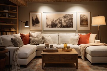 Plush Cozy Basement Haven: Warm Comfortable Living Room Decor
