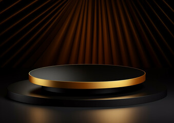 Abstract 3D black gold cylinder podium pedesta. Ai-Generated Image