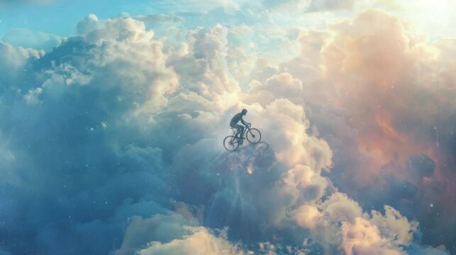 illustration of a person riding on a cloud that is so beautiful and amazing. seamless looping time-lapse virtual 4k video Animation Background.