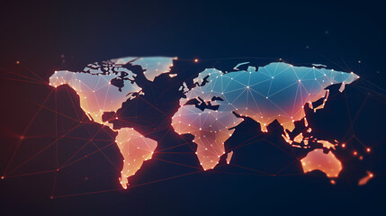 Internet connection world map polygonal graphic background with connecting lines