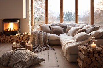 Tranquil Hygge Winter Cabin Living Room Ideas: Cozy Decor with Warm Fabrics