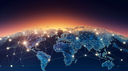 Internet connection world map polygonal graphic background with connecting lines - obrazy, fototapety, plakaty