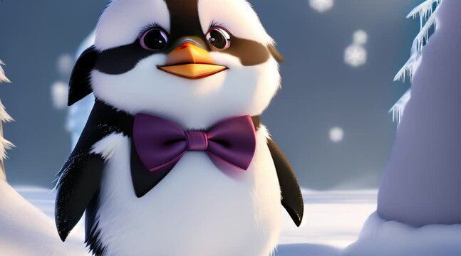 animation, motion effect  Cute and playful cartoon penguin, cheerful and mischievous. 60fps 8sec. 