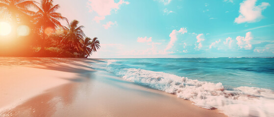 Tropical beach with the palm trees