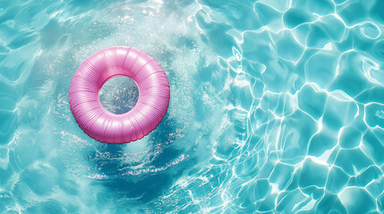 Pink swimmring on blue water surface - 773900467