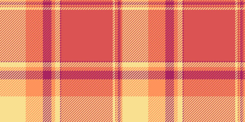 Layer textile check fabric, trousers background seamless pattern. Spring vector texture tartan plaid in red and yellow colors.