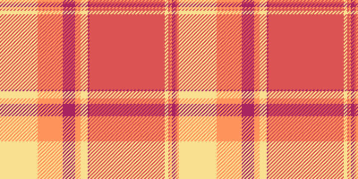 Layer textile check fabric, trousers background seamless pattern. Spring vector texture tartan plaid in red and yellow colors.