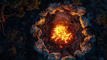 A Glowing Ember Circle in the Dark A Fire Pit for a Cozy Night Generative AI
