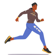 Young Male Athlete Character In Mid-stride, Muscles Tensed, Focus Sharp, Feet Barely Touching The Ground, Vector