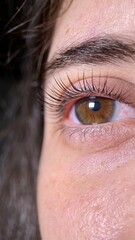 close up of human eye, brown eye of girl, iris, macro, gaze, retina, cornea