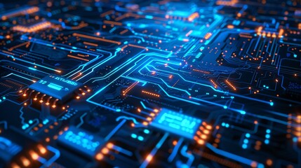 Neon Blue Circuit Board A Glimpse into the Future of Technology Generative AI