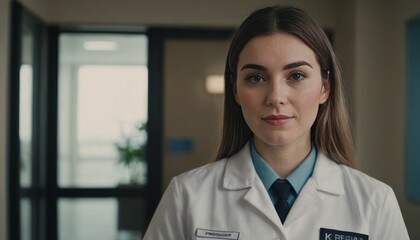 Fototapeta premium Portrait of a successful and hardworking female doctor nurse standing confidently on the way to the hospital