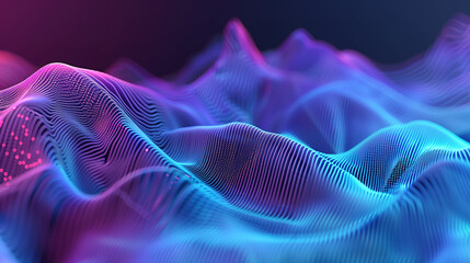 abstract background blue and purple gradient wallpaper with 3d audio waves visualization, modern digital technology background, cyber tech wallpaper, business presentation or banner background  - obrazy, fototapety, plakaty
