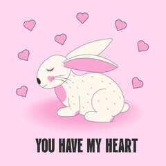 Vector card with a cute bunny. You have my heart. Valentine's Day.