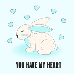 Vector card with a cute bunny. You have my heart. Valentine's Day.
