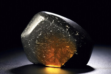 Gedanite is rare precious natural stone on black background. AI generated. Header banner mockup...