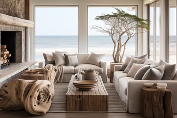 Beachy Driftwood Delight: Earthy Organic Living Room Decor Concepts