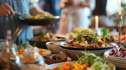 Cozy Dinner Gathering With Friends Serving Salad