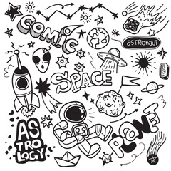 Outer Space and Astronomy Vector Doodle Set.
